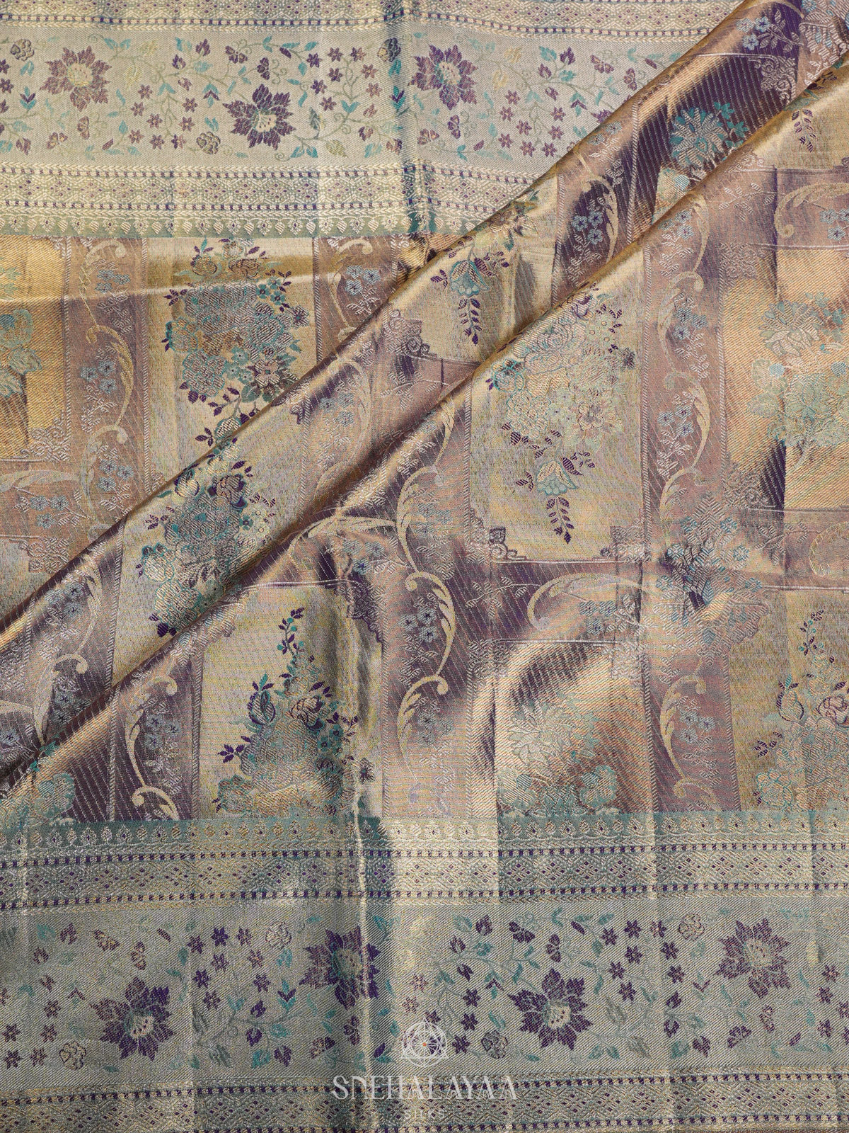 Teal Blue Tissue Kanjivaram Silk Saree