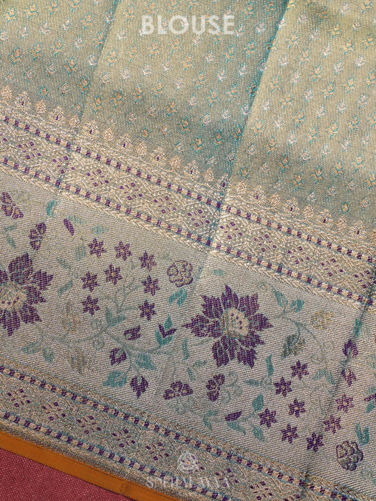Teal Blue Tissue Kanjivaram Silk Saree