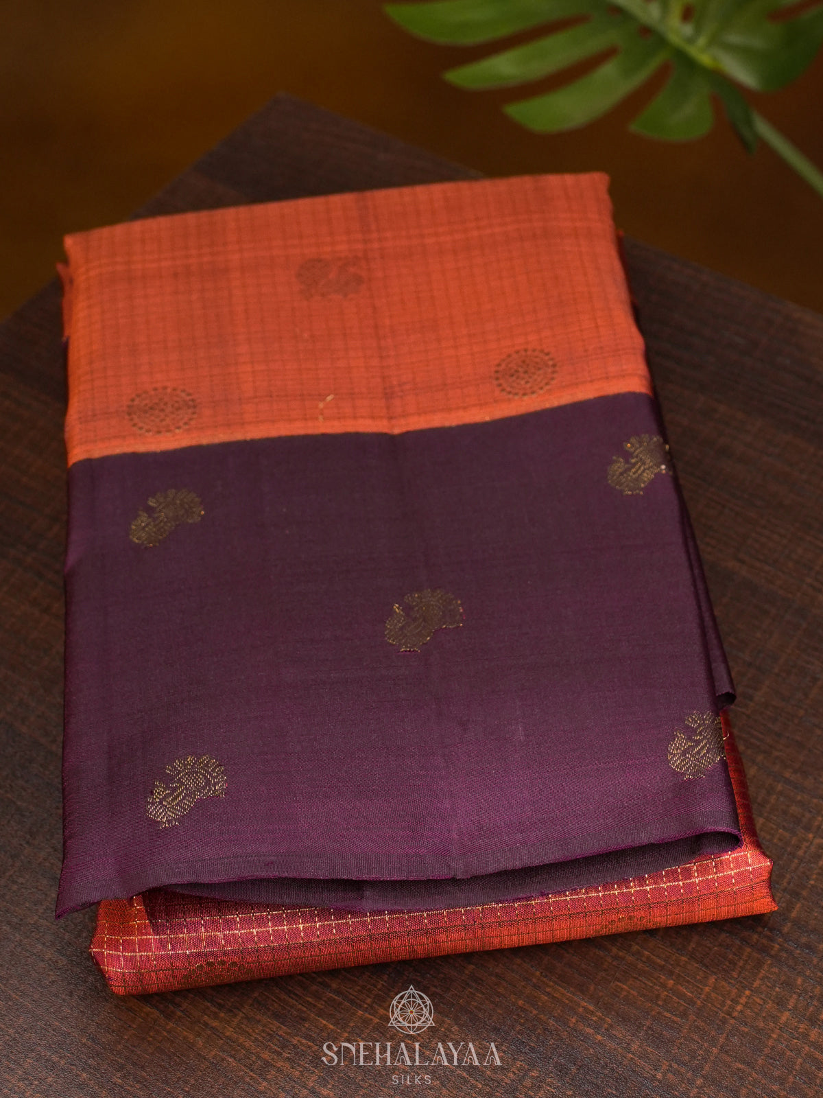 Burnt Orange Kanjivaram Silk Saree