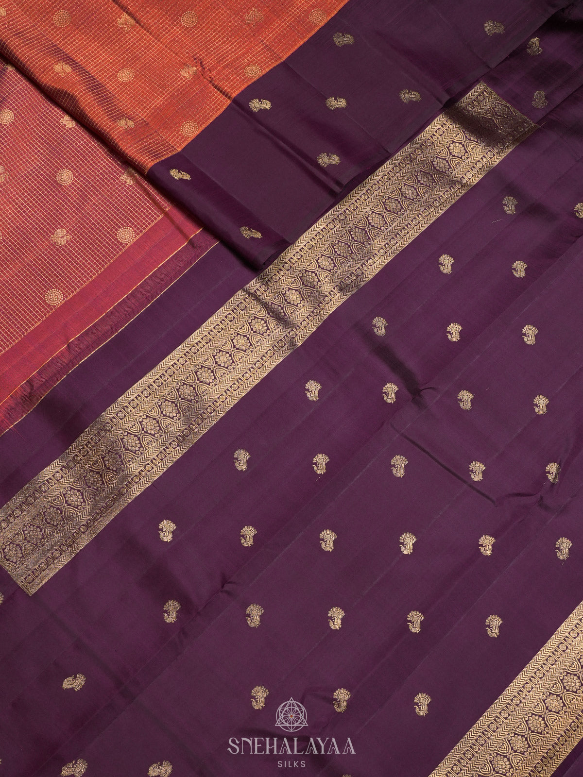 Burnt Orange Kanjivaram Silk Saree