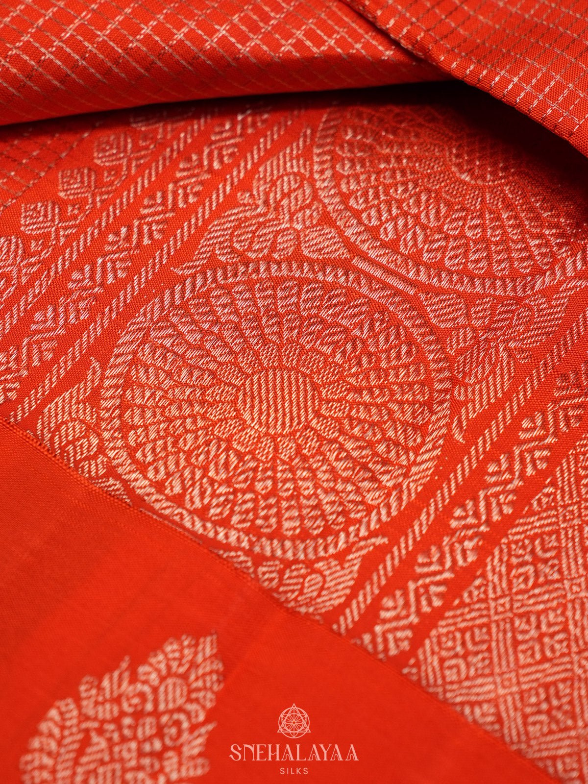 Rust Orange Kanjivaram Silk Saree