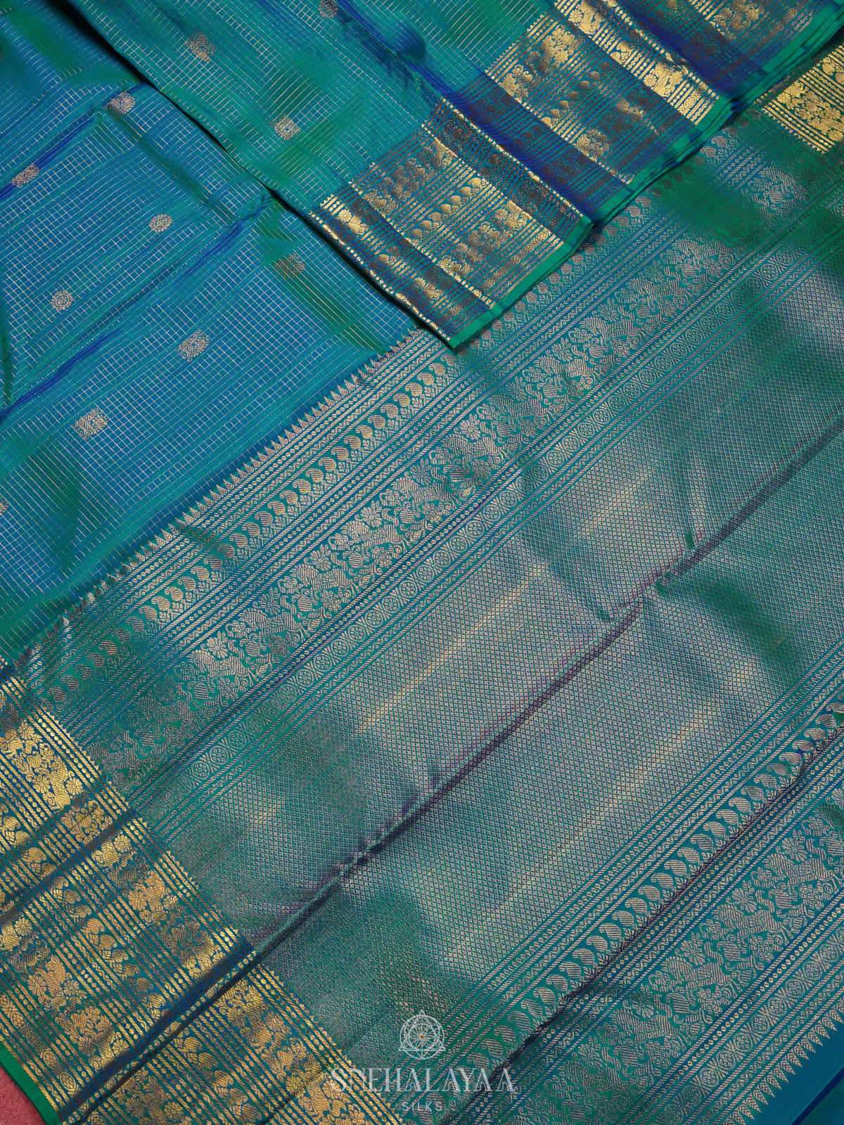 Peacock Blue Kanjivaram Silk Saree