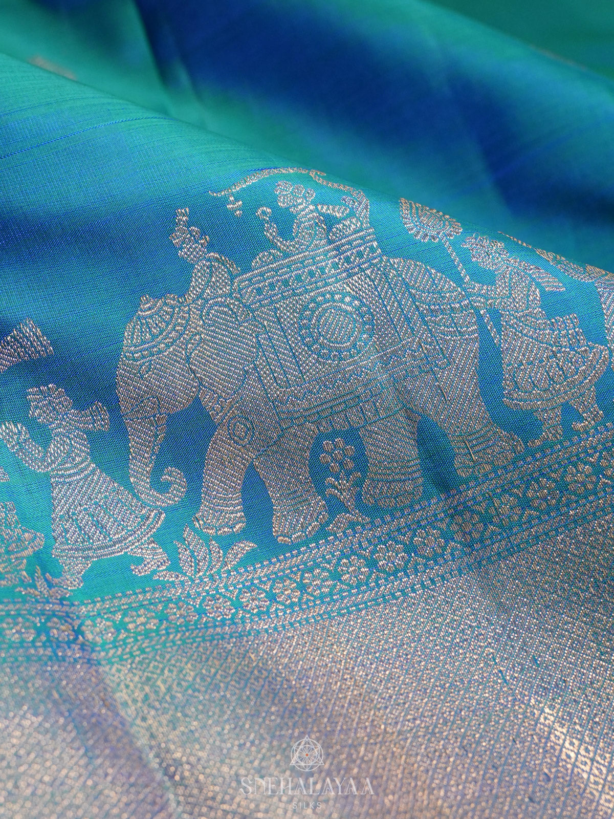 Peacock Blue Kanjivaram Silk Saree