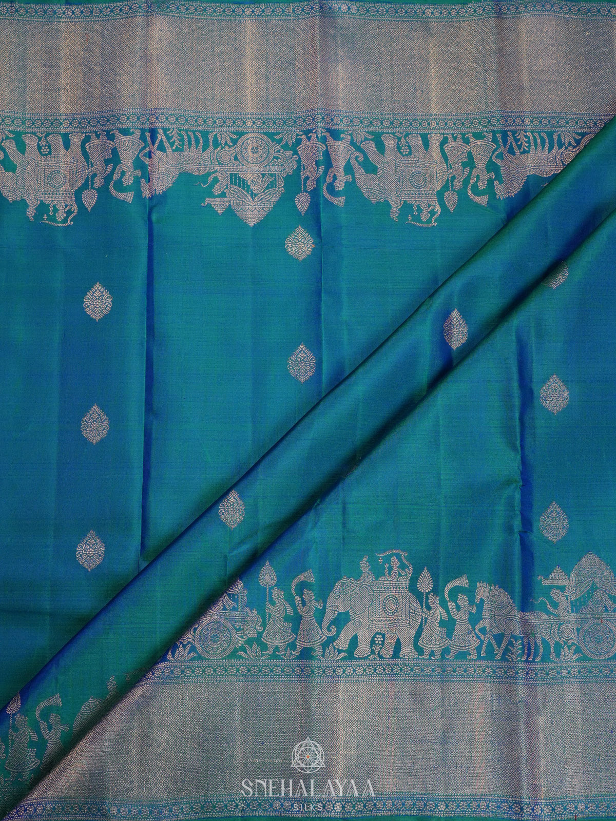 Peacock Blue Kanjivaram Silk Saree