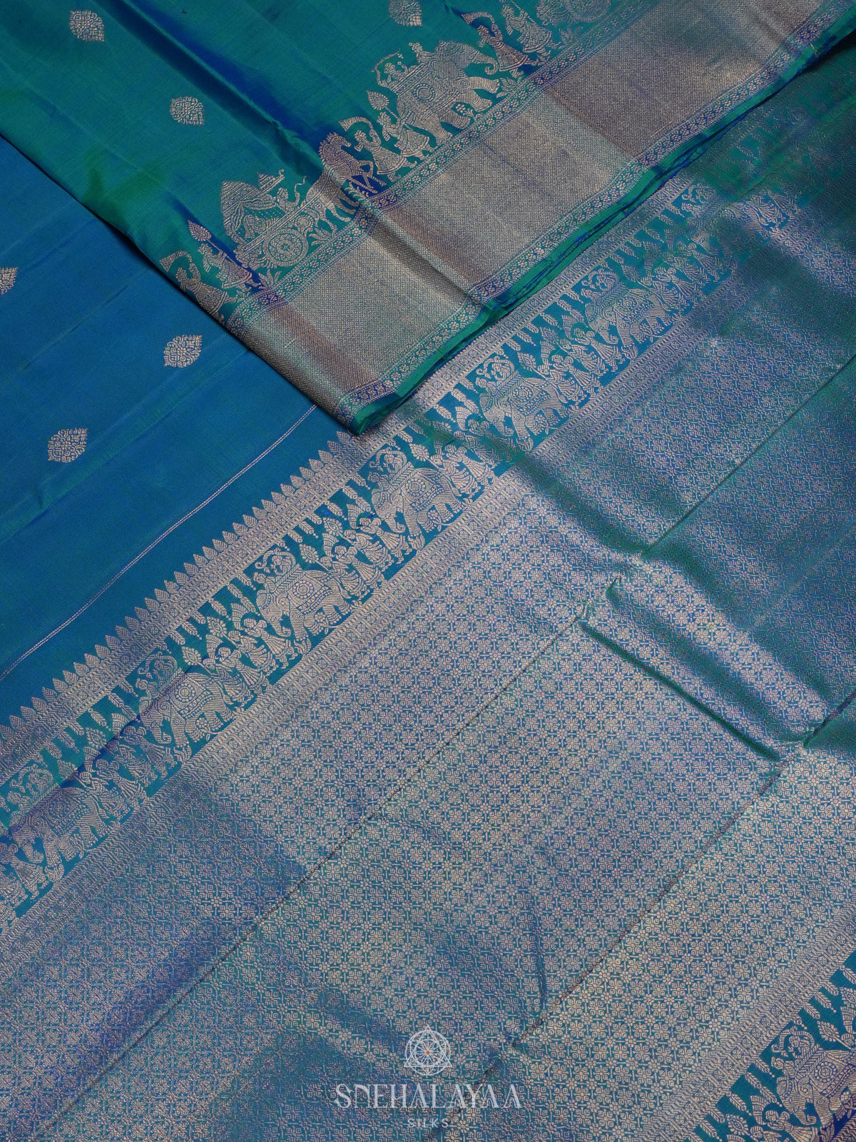 Peacock Blue Kanjivaram Silk Saree