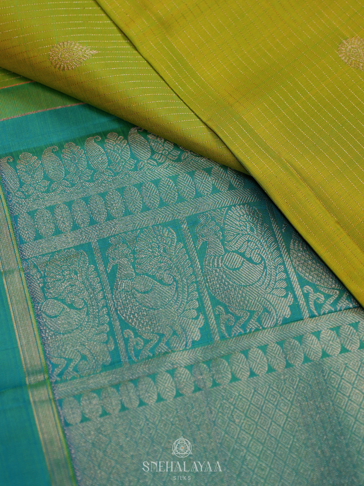Lime Green Kanjivaram Silk Saree