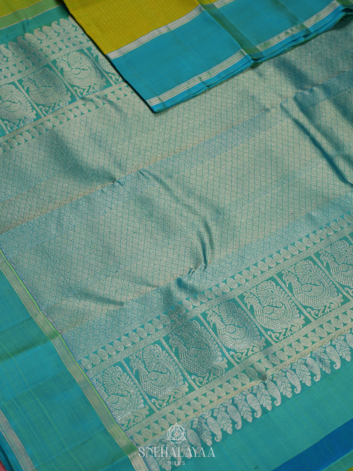 Lime Green Kanjivaram Silk Saree