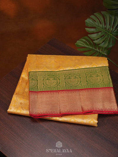 Golden Yellow Kanjivaram Silk Saree