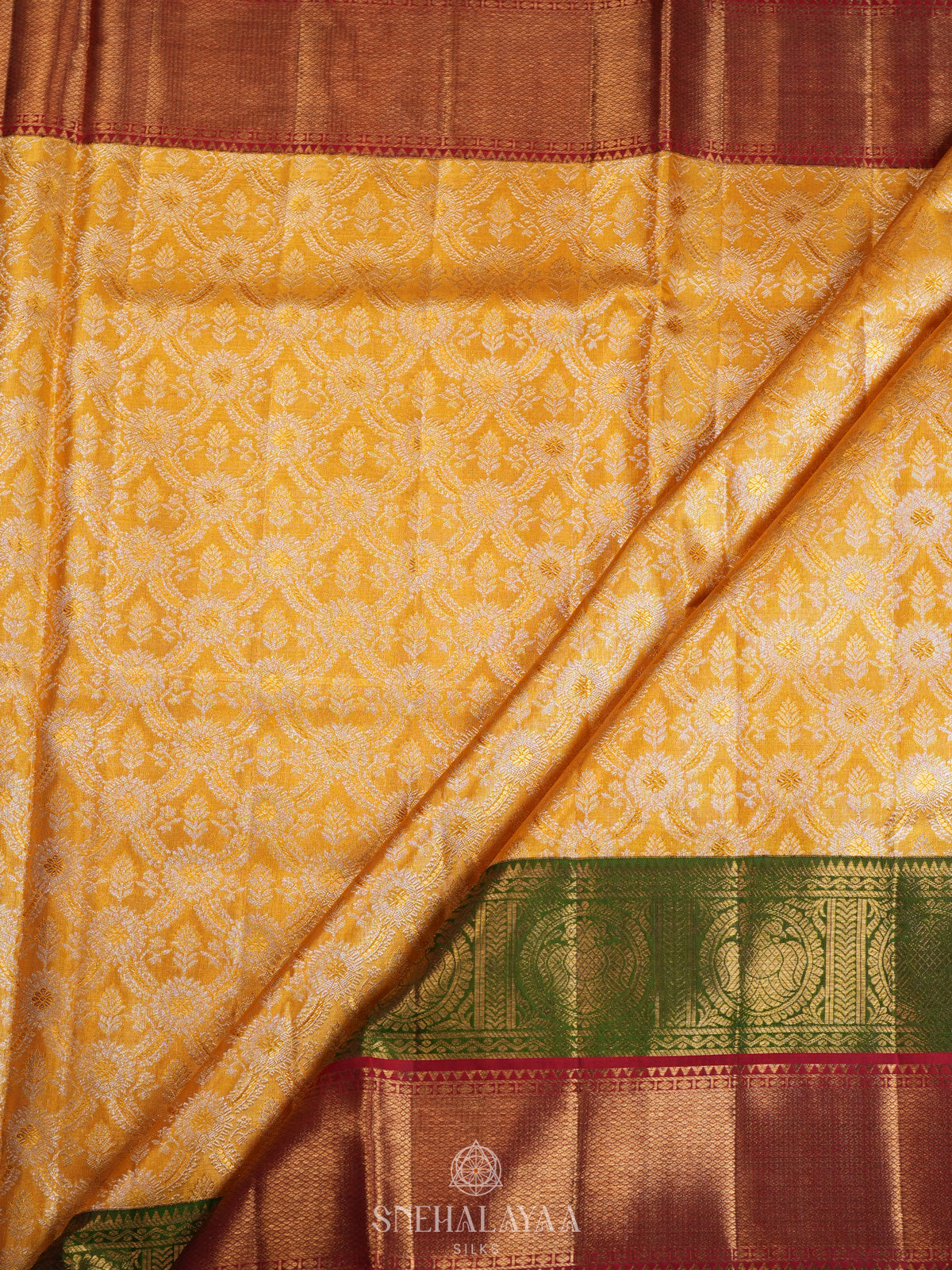 Golden Yellow Kanjivaram Silk Saree