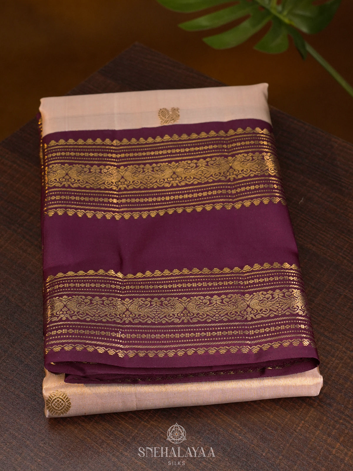 Cream Kanjivaram Silk Saree