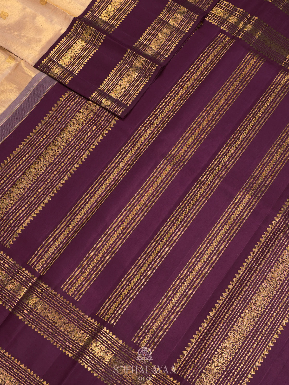 Cream Kanjivaram Silk Saree