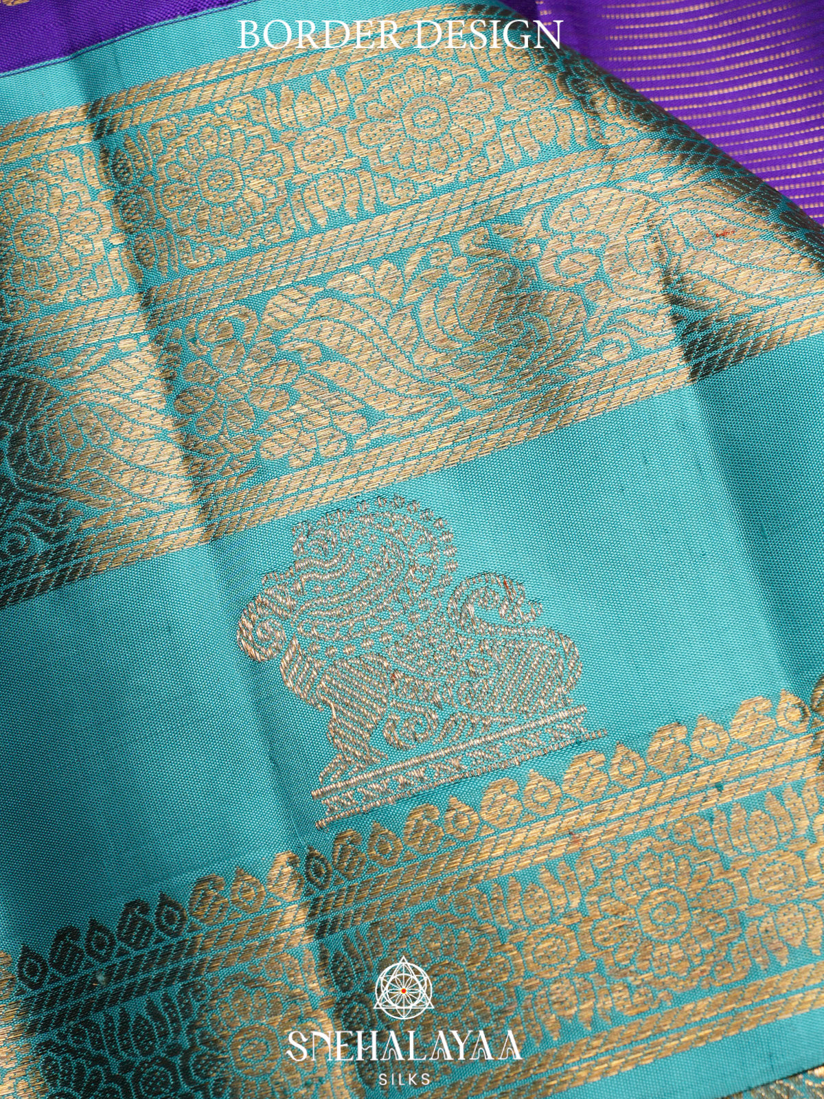 Royal Purple Kanjivaram Silk Saree with Sky Blue Zari Border