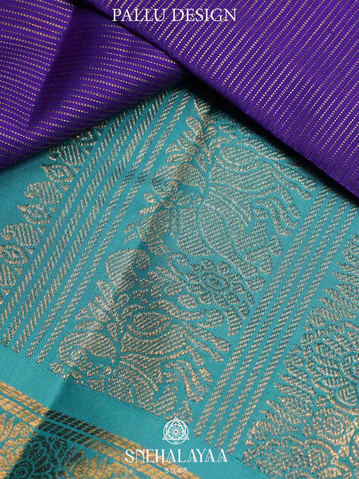 Royal Purple Kanjivaram Silk Saree with Sky Blue Zari Border