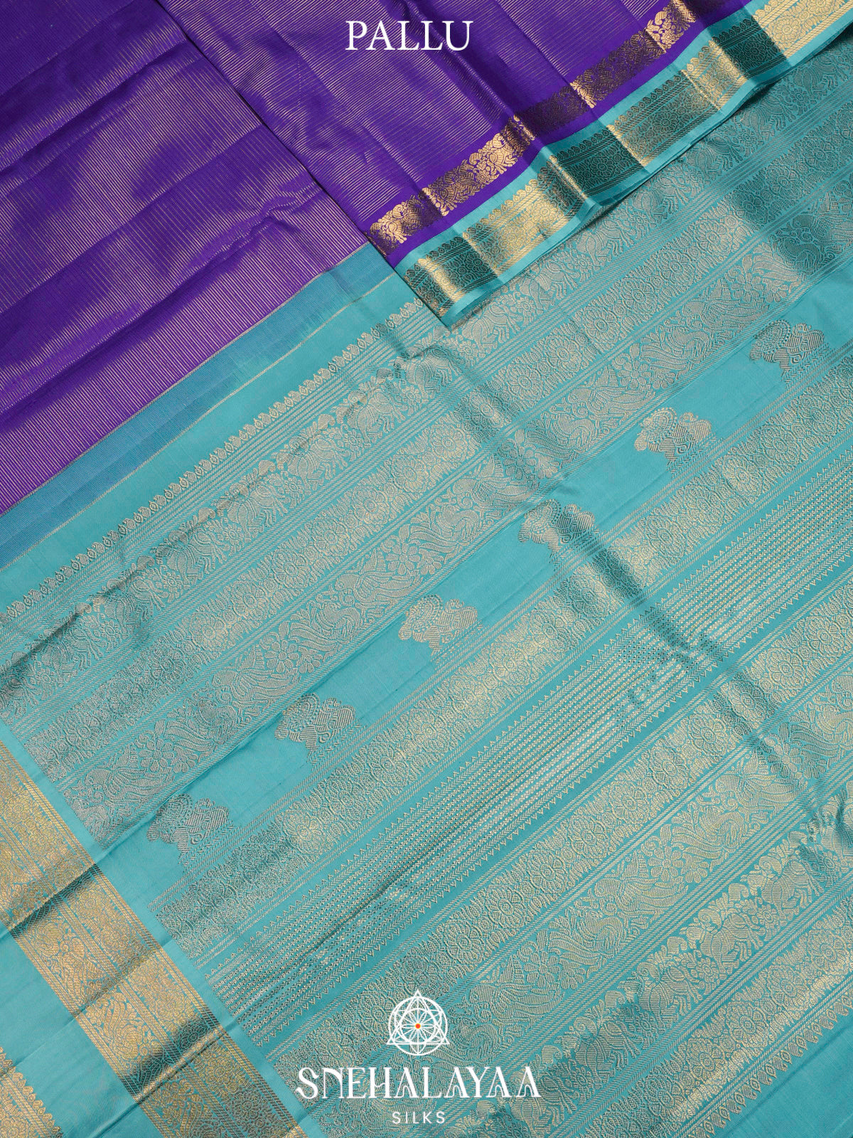 Royal Purple Kanjivaram Silk Saree with Sky Blue Zari Border
