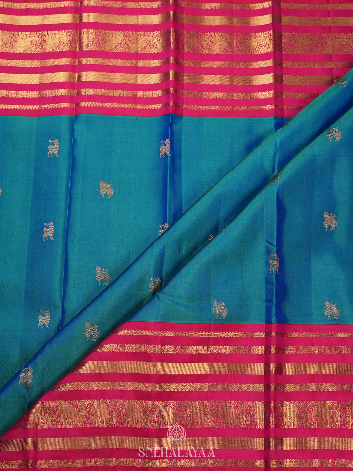 Peacock Blue Kanjivaram Silk Saree