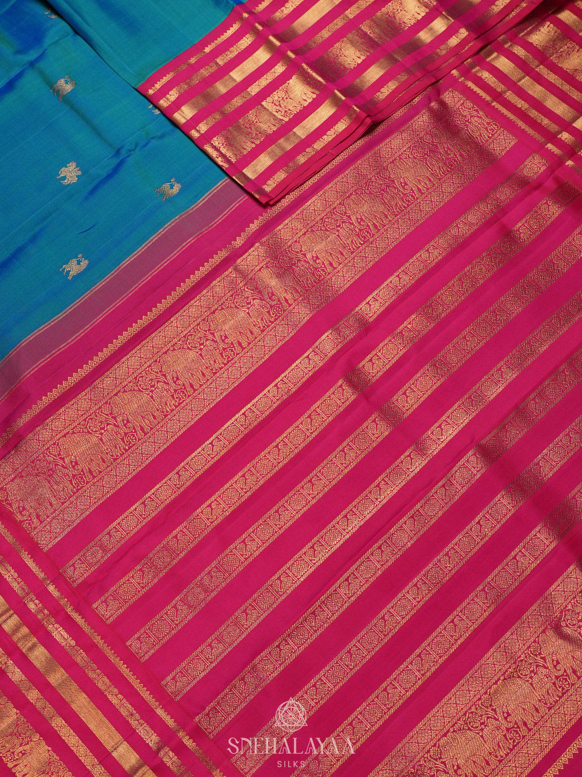 Peacock Blue Kanjivaram Silk Saree