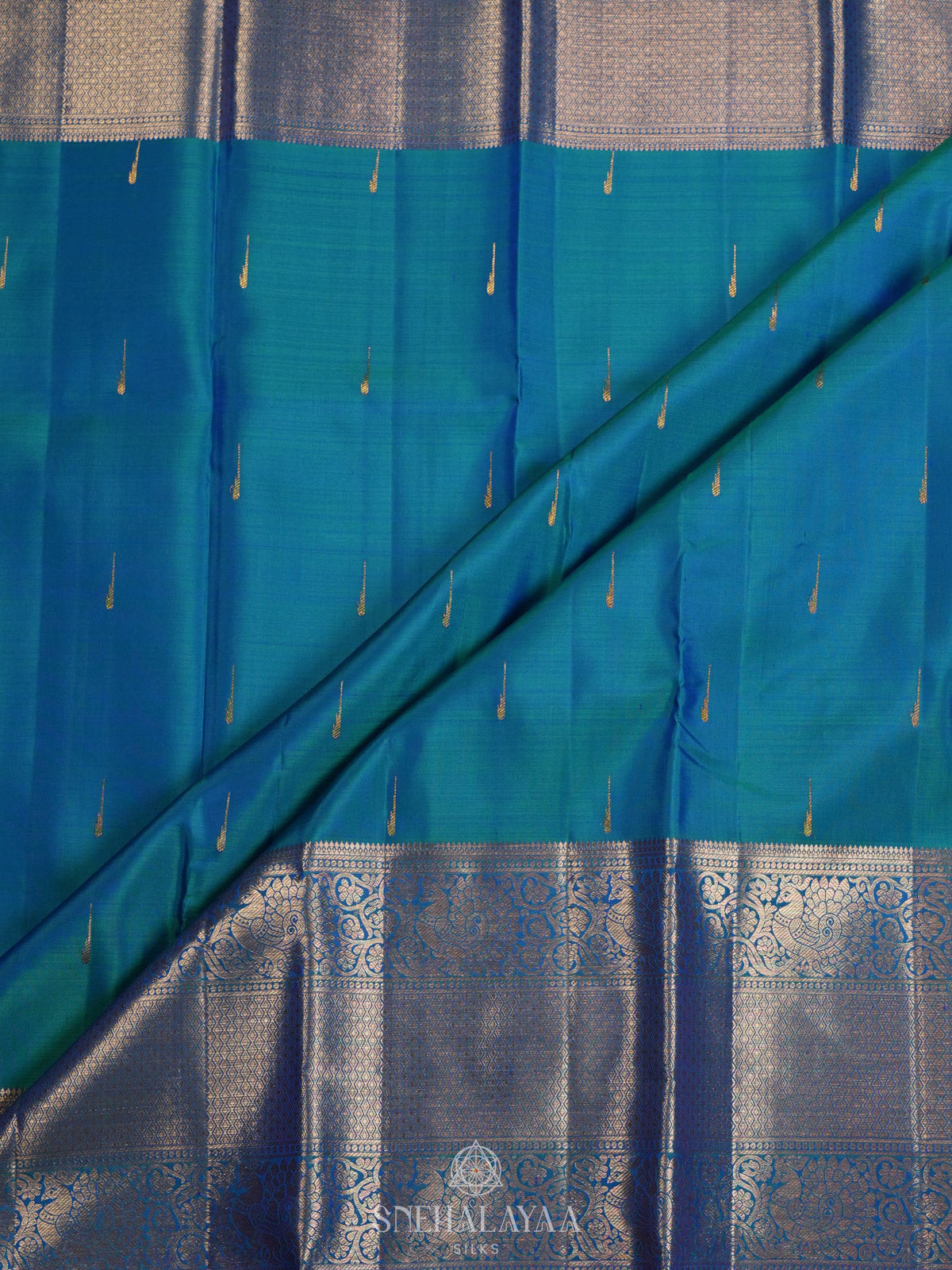 Peacock Blue Kanjivaram Silk Saree