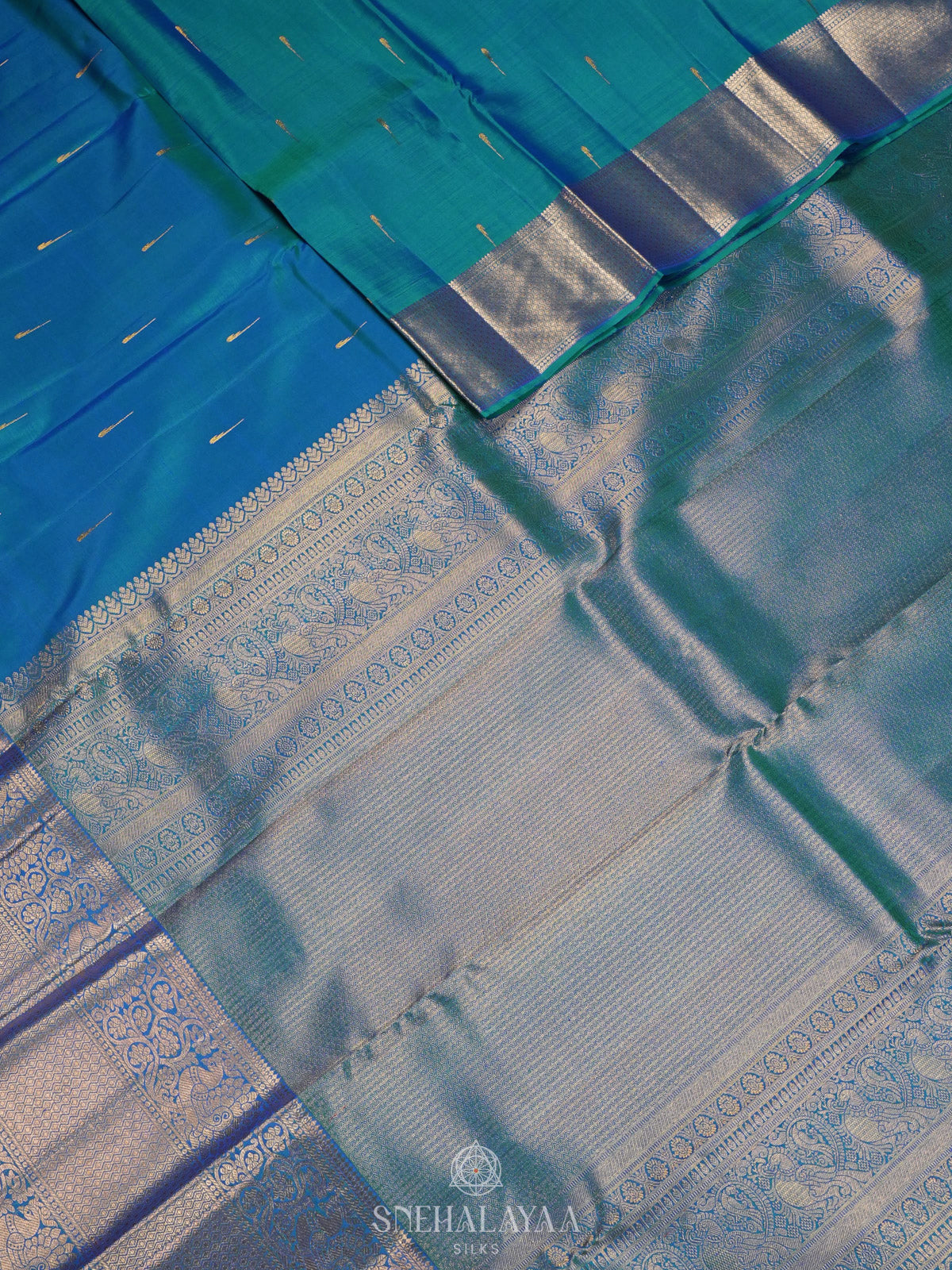Peacock Blue Kanjivaram Silk Saree