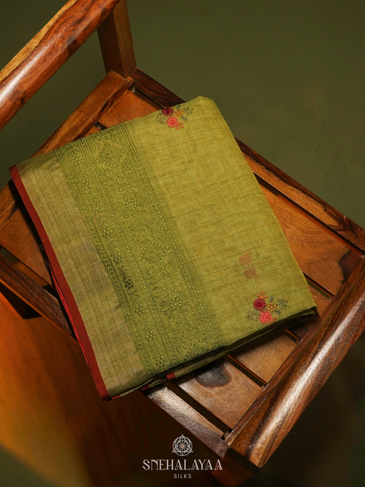 Lime Green Linen Saree