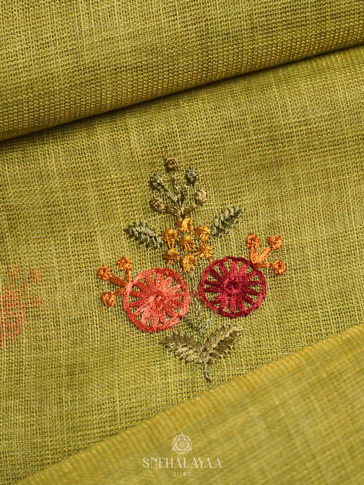 Lime Green Linen Saree