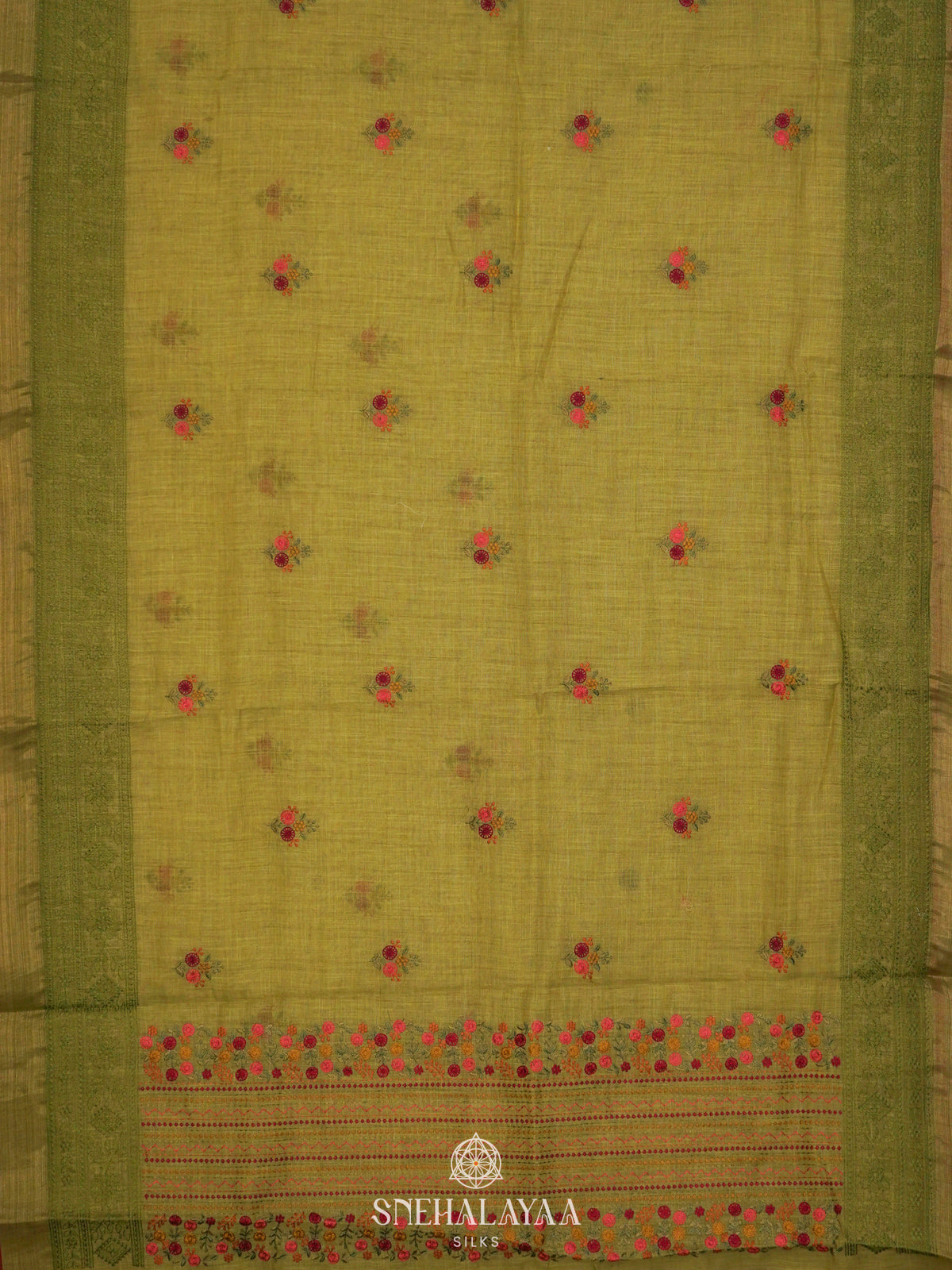 Lime Green Linen Saree