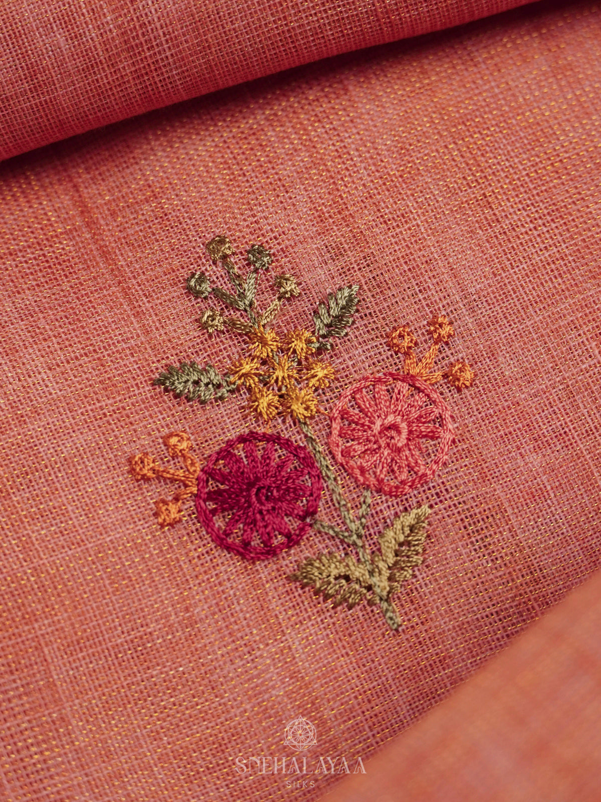 Peach Linen Saree