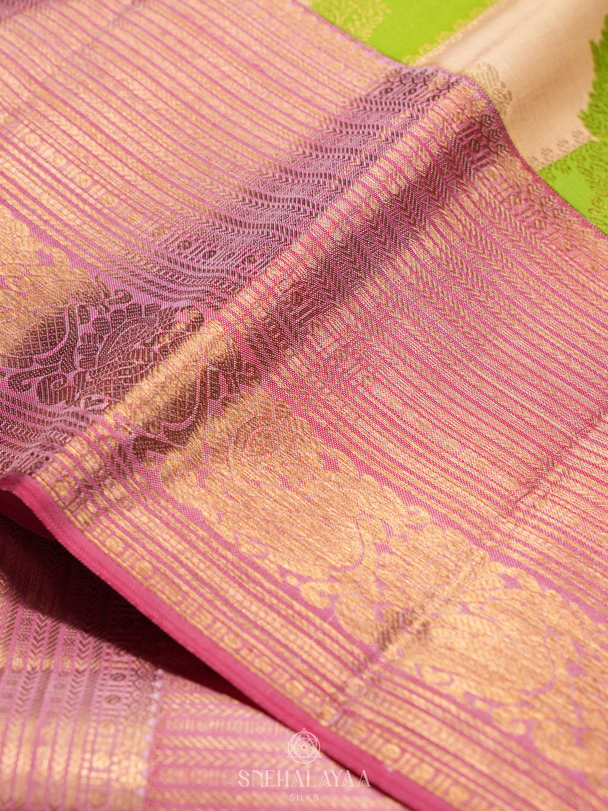 Lime Green Kanjivaram Silk Saree