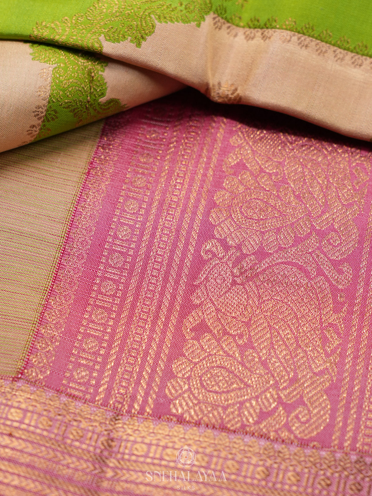 Lime Green Kanjivaram Silk Saree