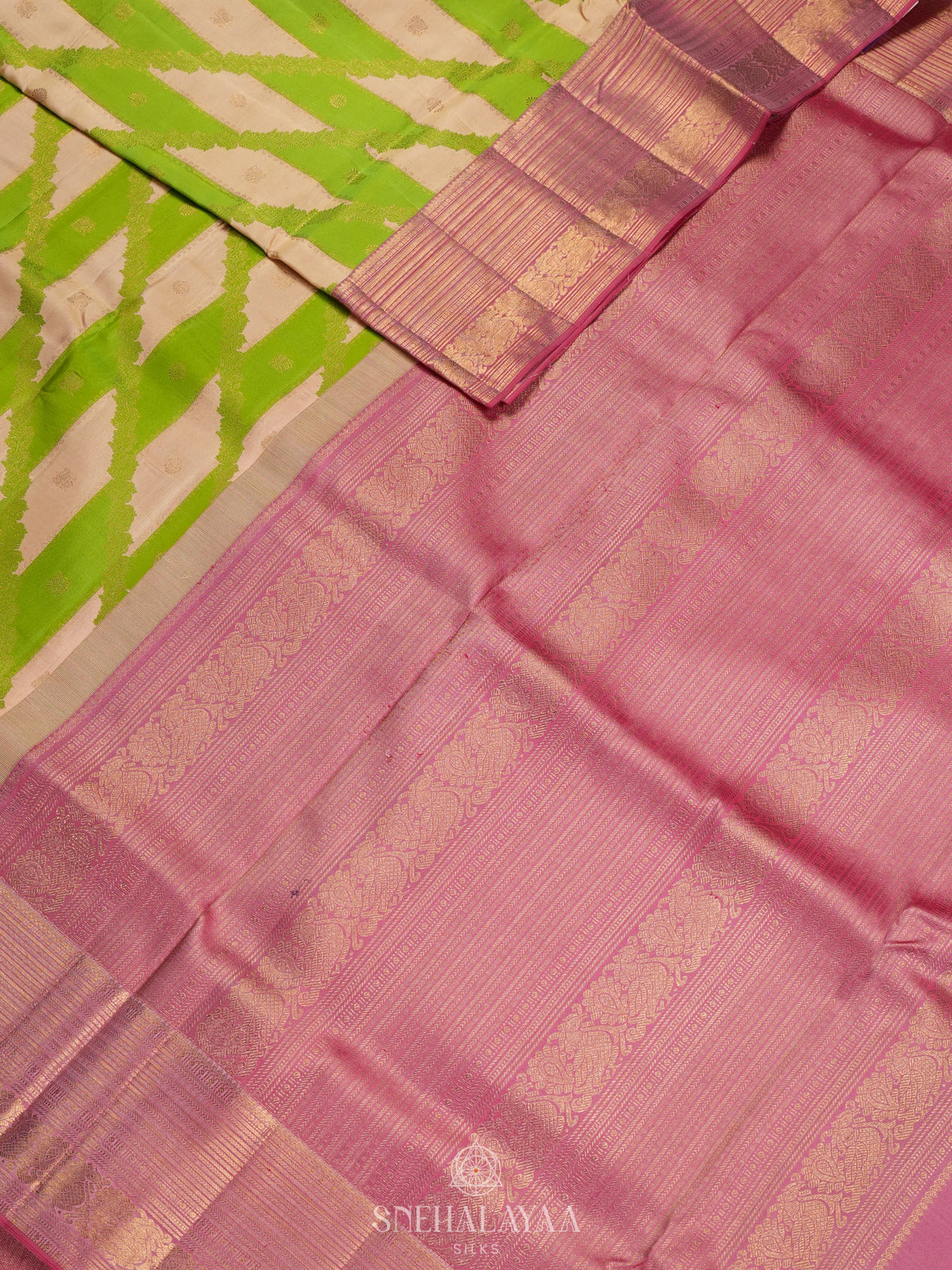 Lime Green Kanjivaram Silk Saree