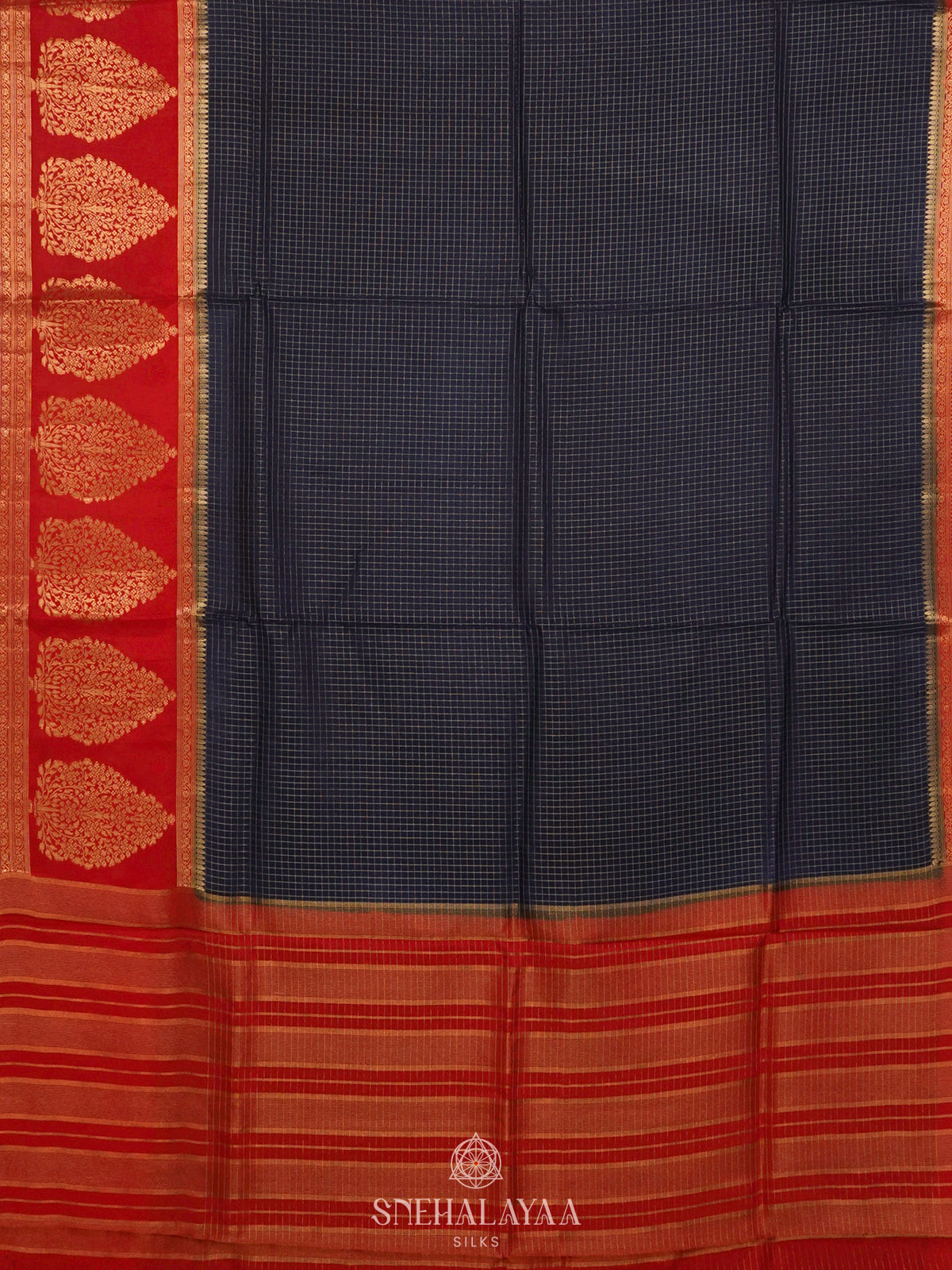 Navy Blue Banaras Silk Saree