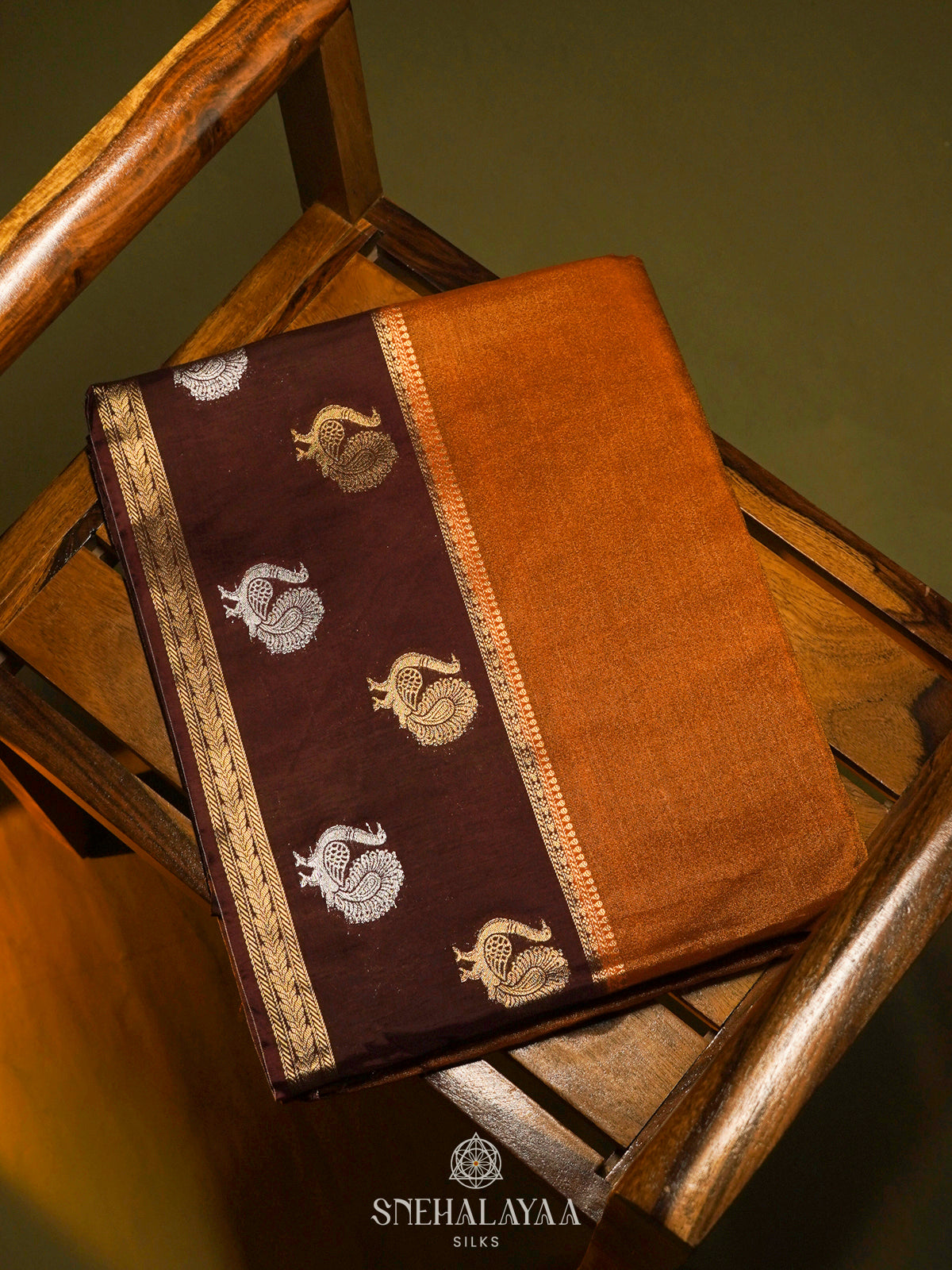 Burnt Orange Banaras Silk Saree