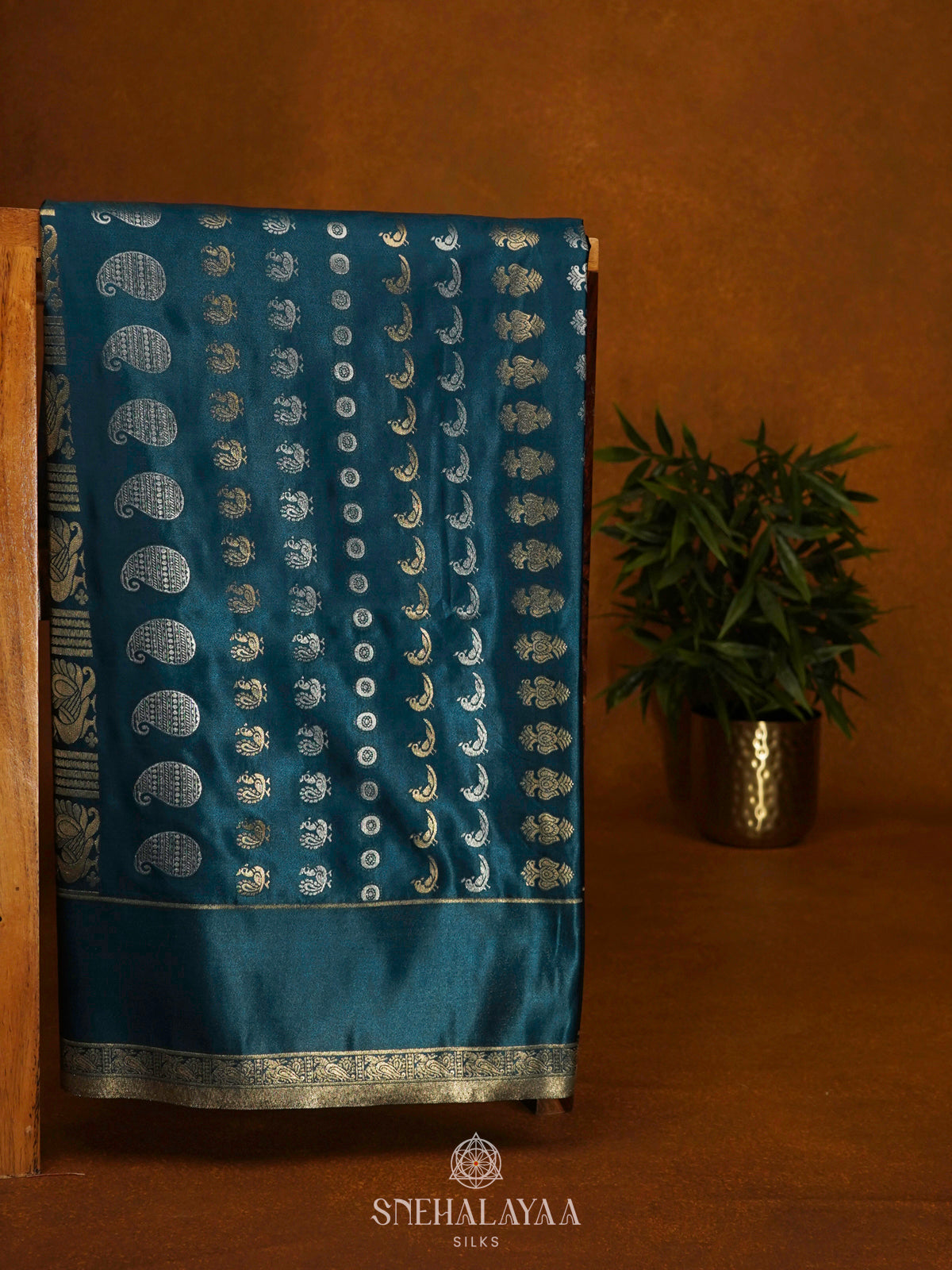 Peacock Blue Satin Saree