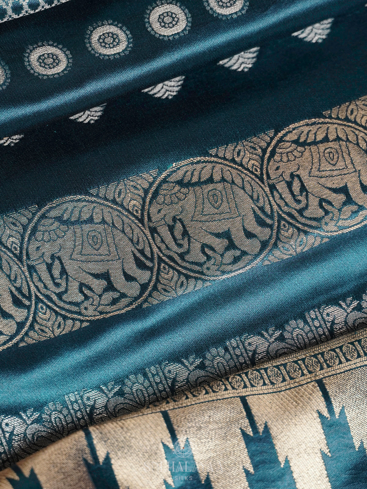 Peacock Blue Satin Saree
