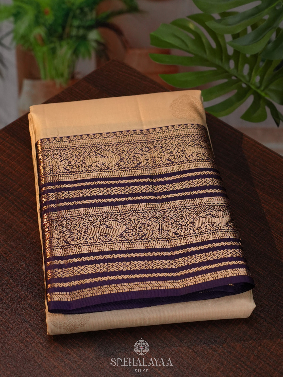 Cream Kanjivaram Silk Saree