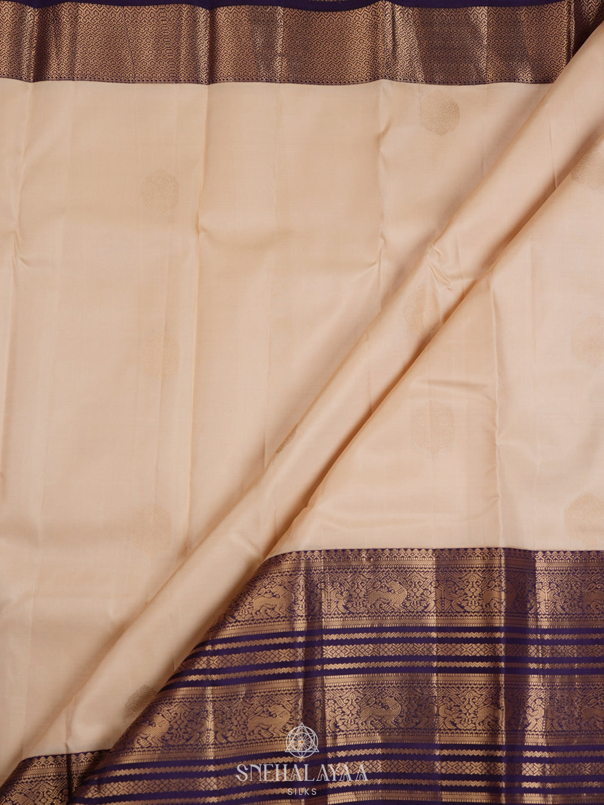 Cream Kanjivaram Silk Saree
