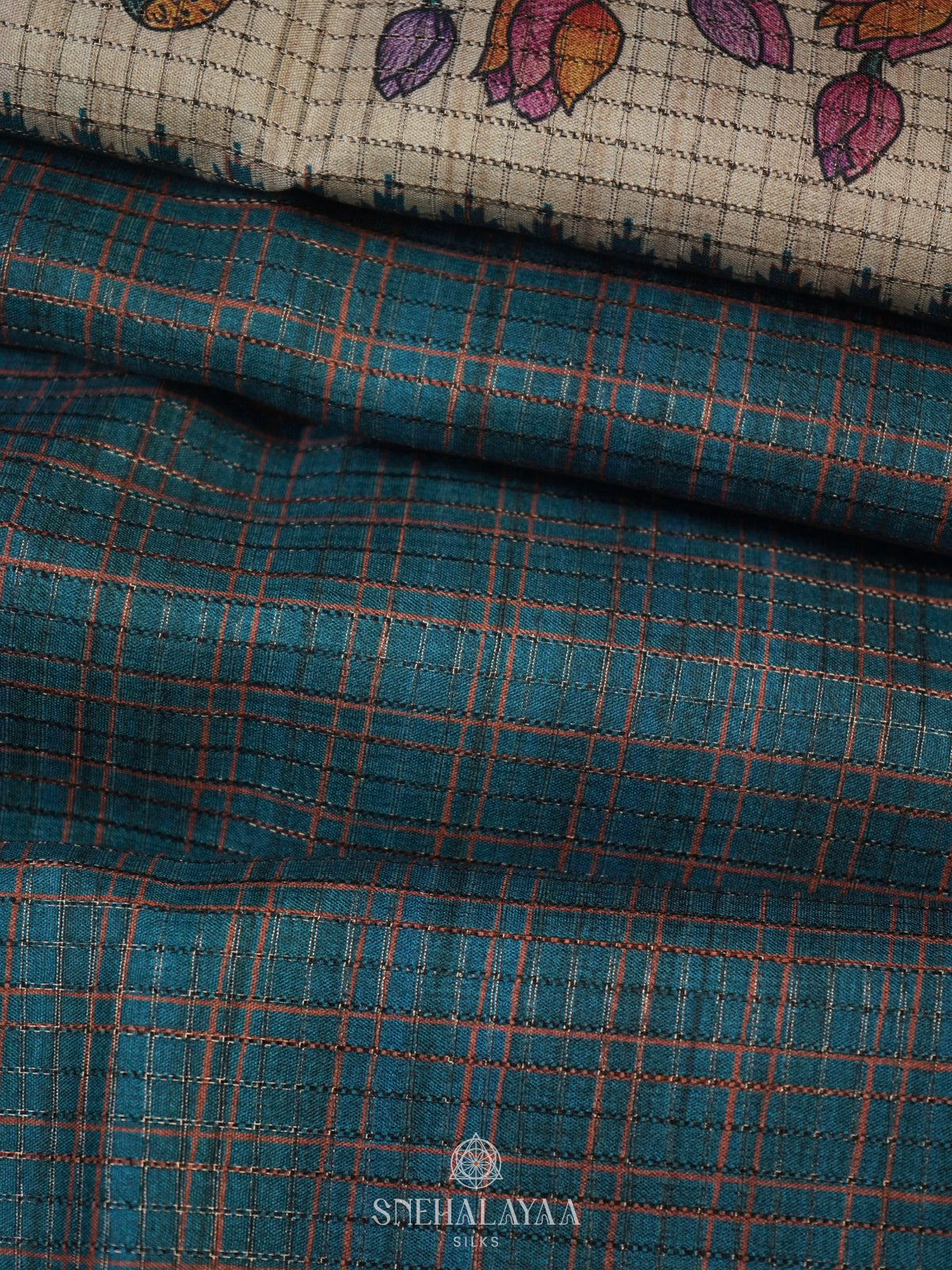 Teal Blue Tussar Saree