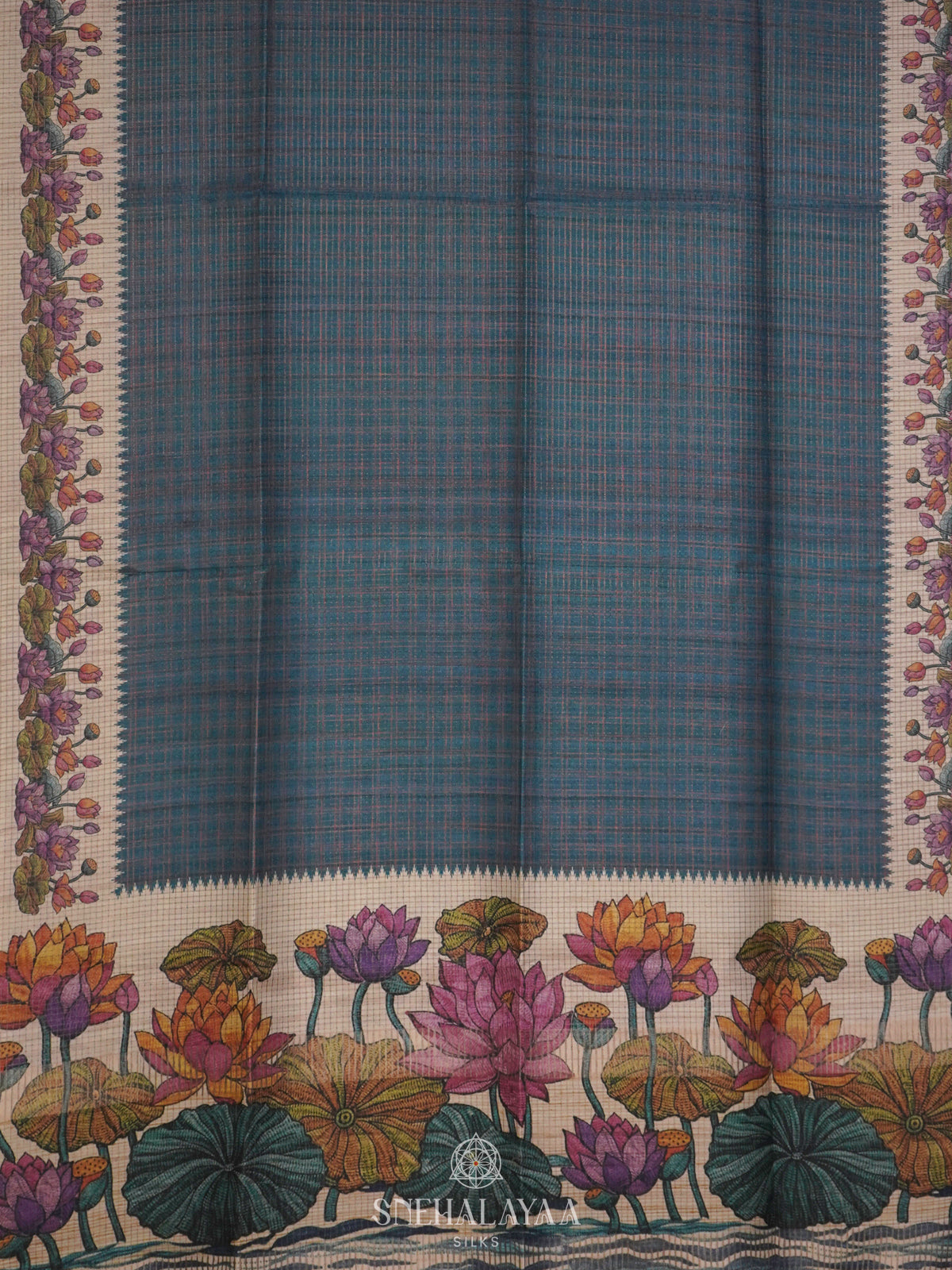Teal Blue Tussar Saree