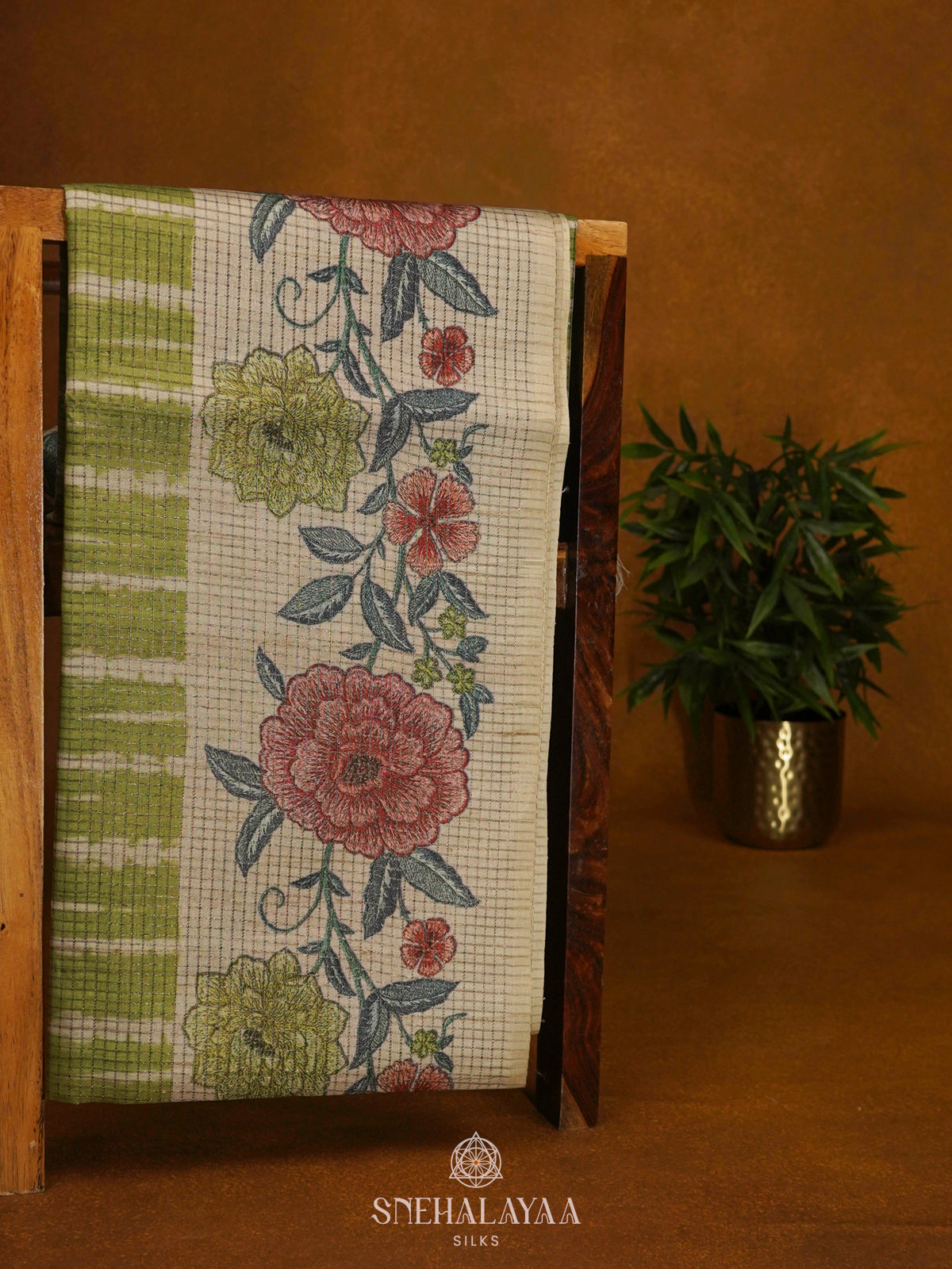 Lime Green Tussar Saree