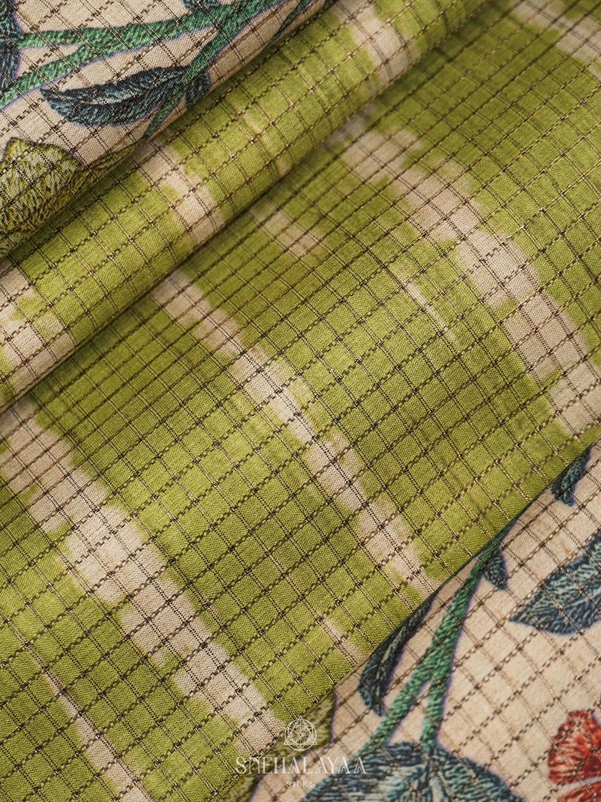 Lime Green Tussar Saree