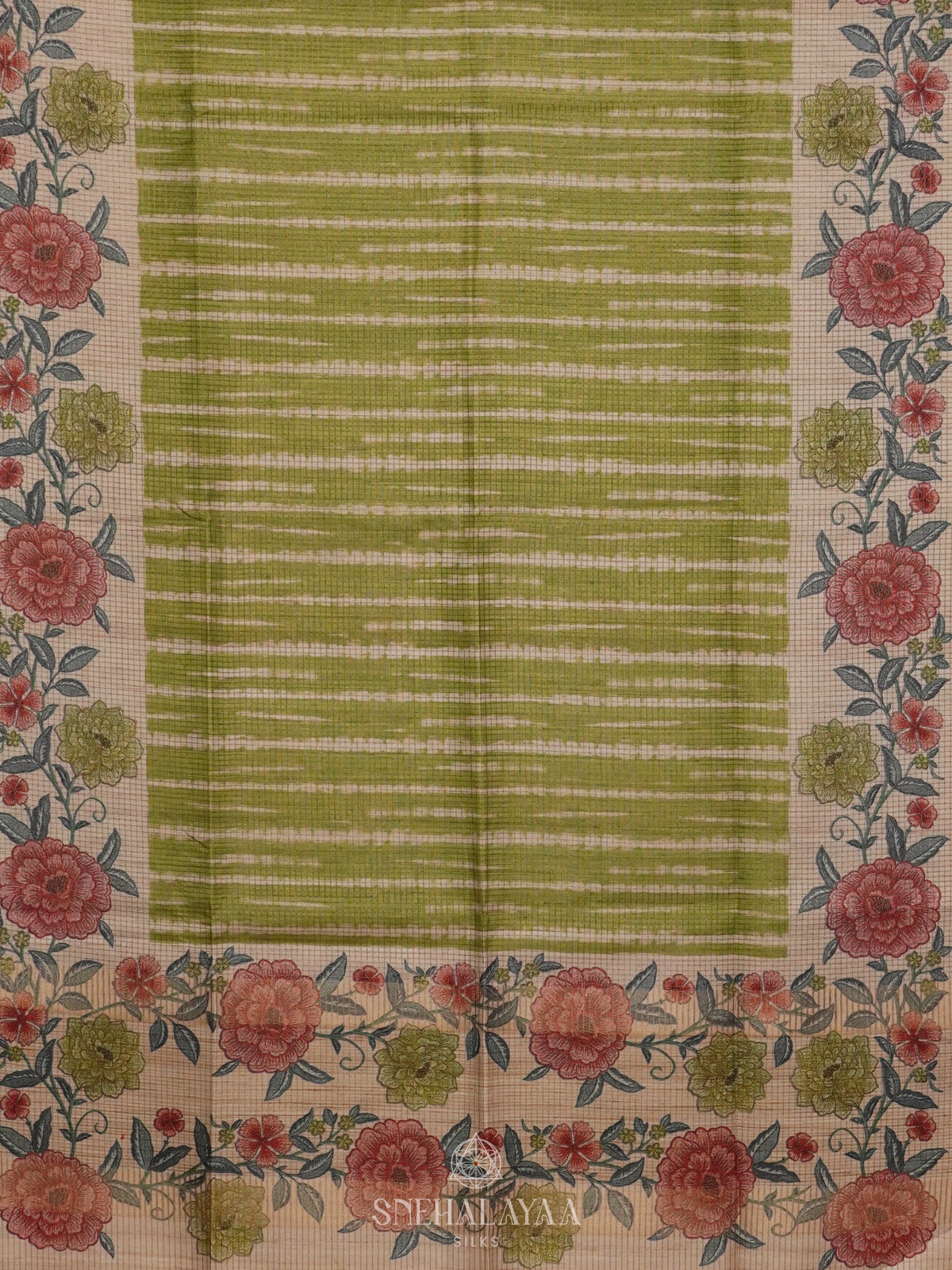 Lime Green Tussar Saree