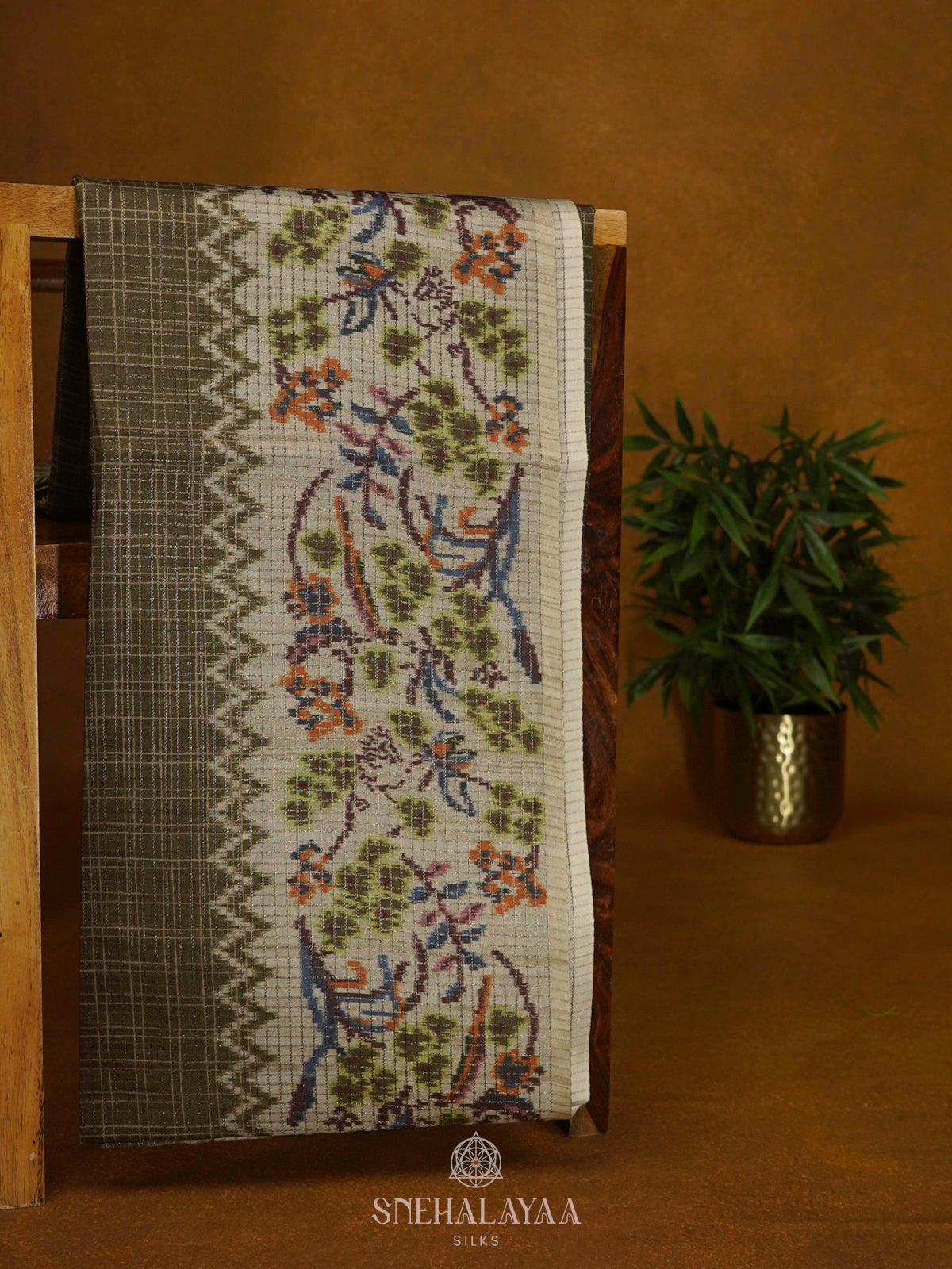 Olive Green Tussar Saree