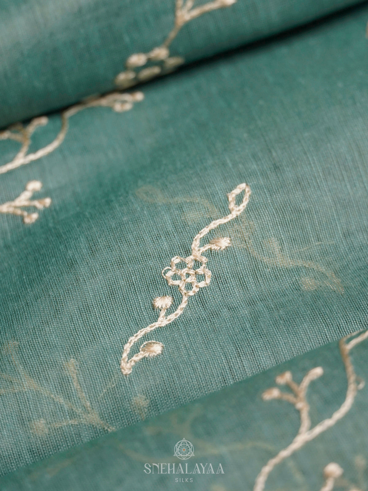 Teal Green Linen Saree