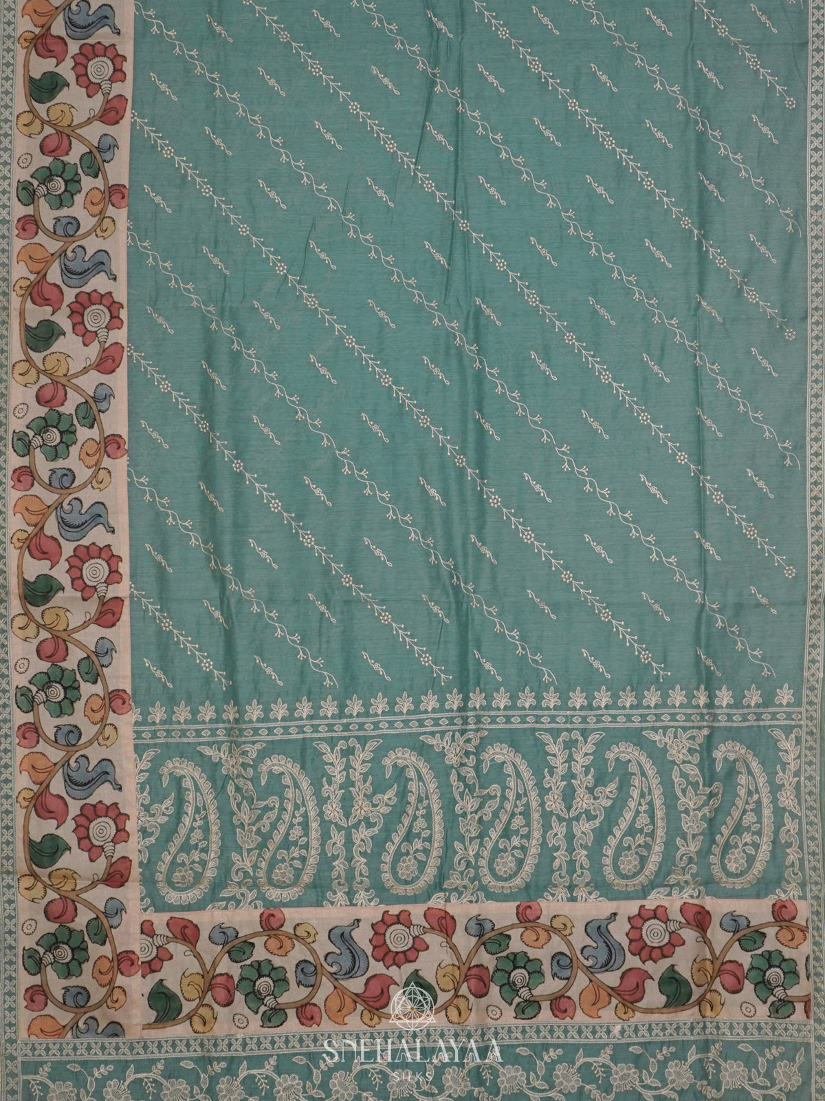 Teal Green Linen Saree