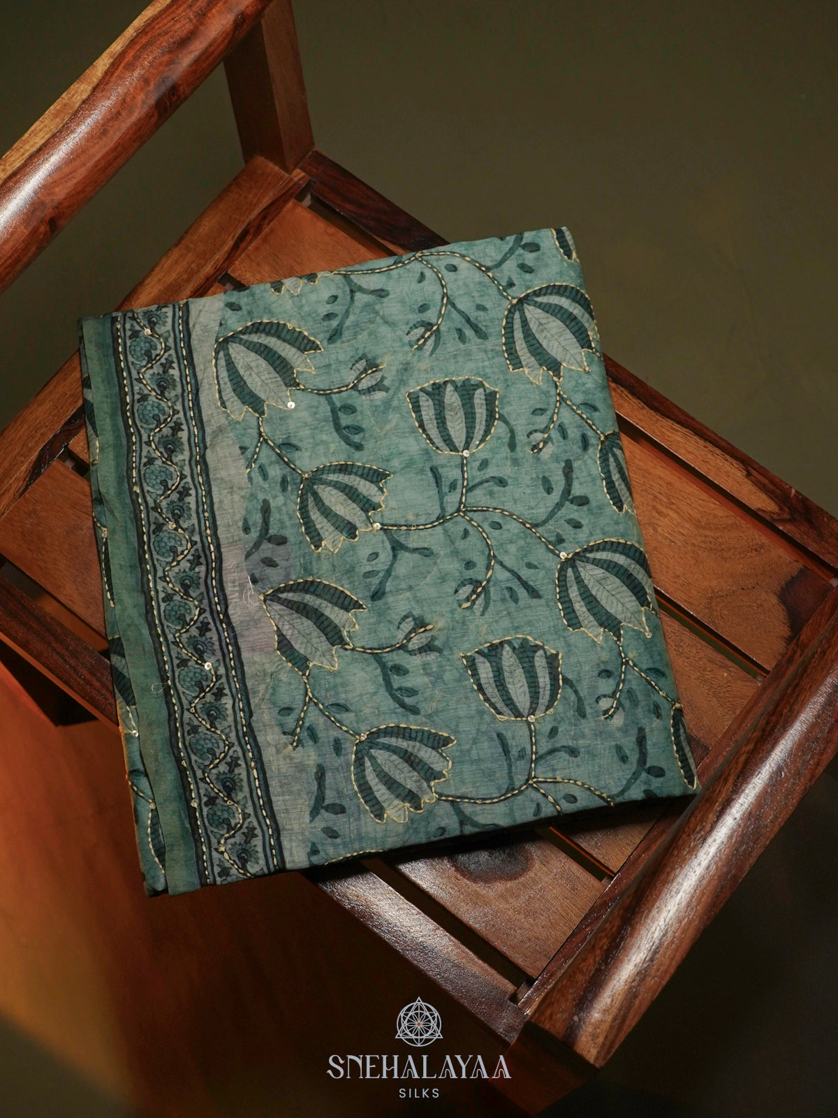 Teal Green Linen Saree