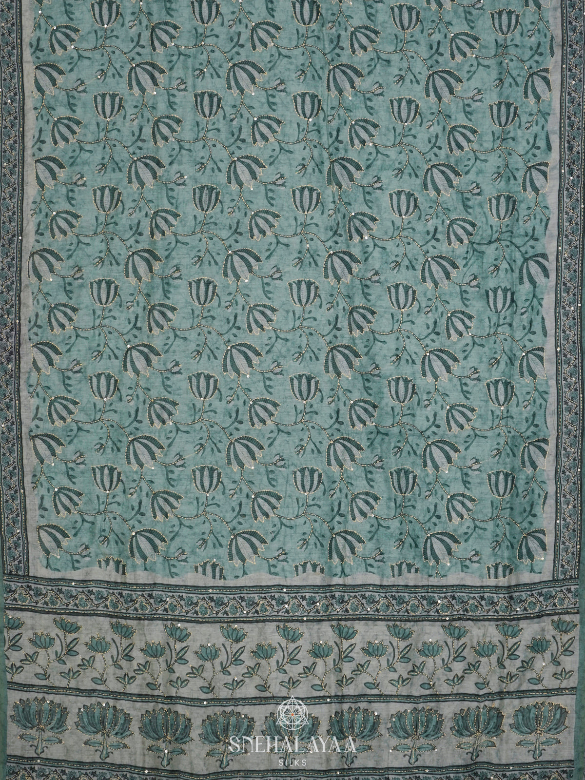 Teal Green Linen Saree