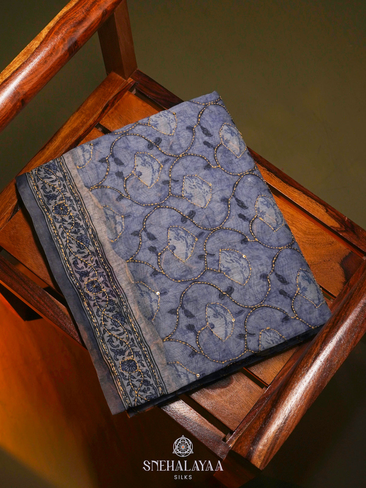 Blue Linen Saree