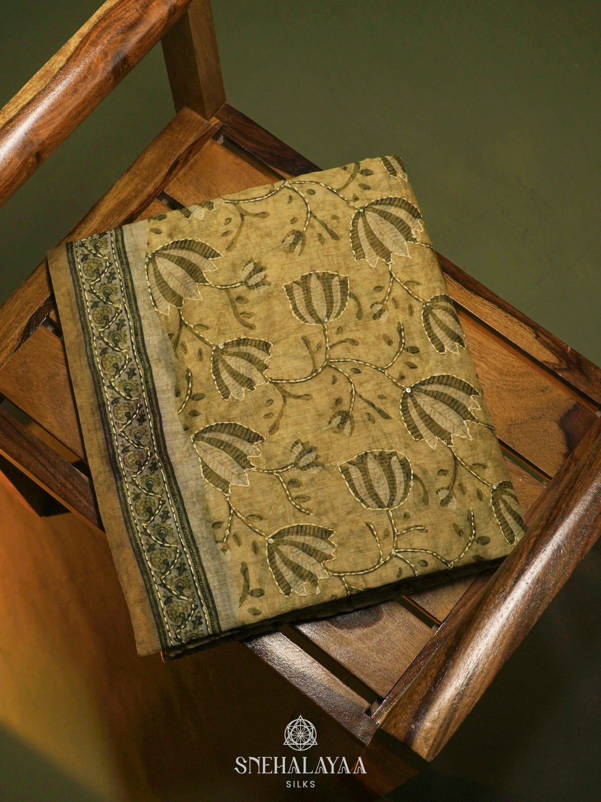 Olive Green Linen Saree