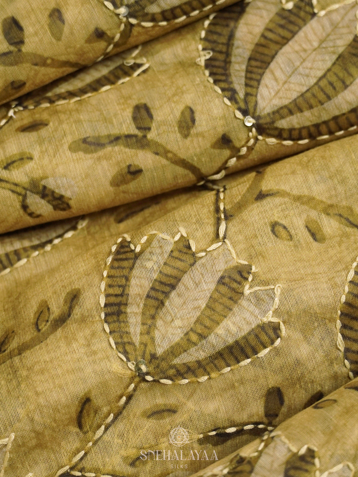 Olive Green Linen Saree