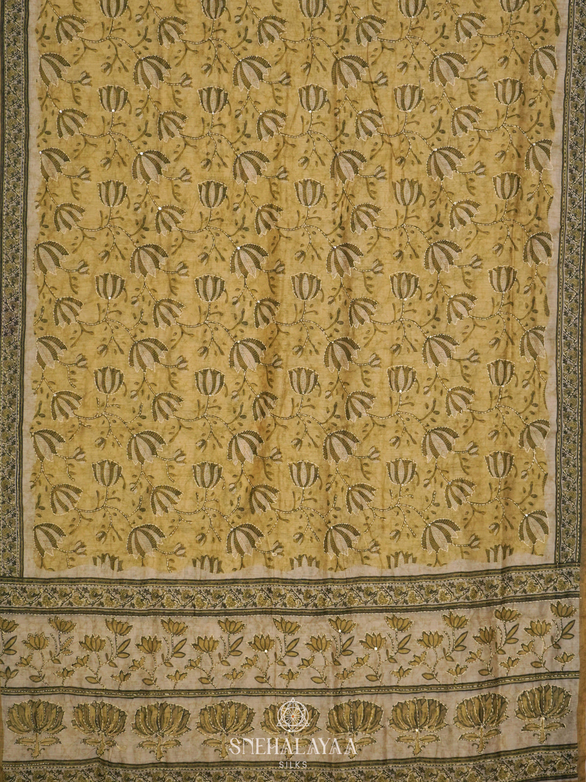 Olive Green Linen Saree