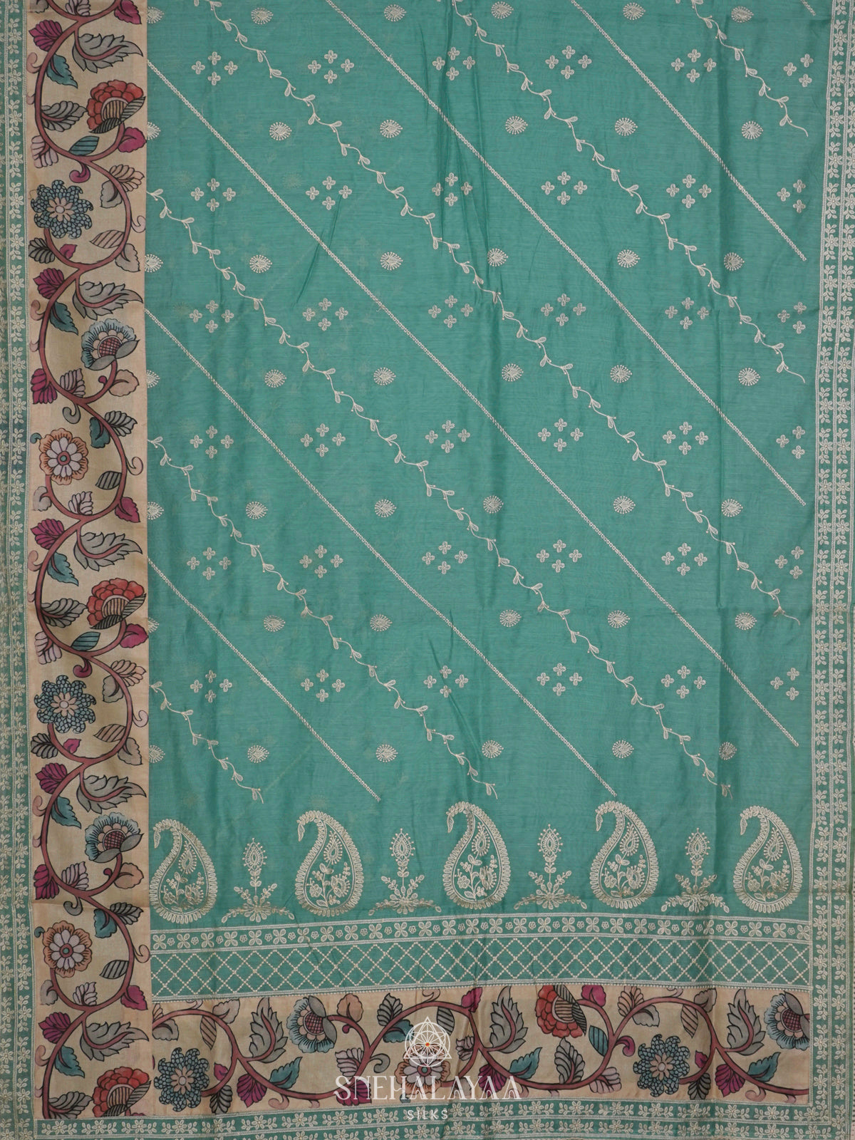 Teal Green Linen Saree
